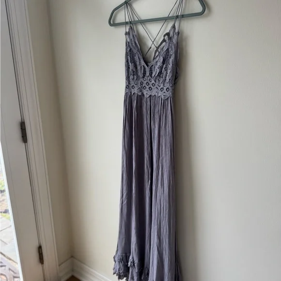 Free People Adella Maxi Dress Size Small Lace Maxi Dress in Dark Gray Boho Chic - Picture 15 of 15